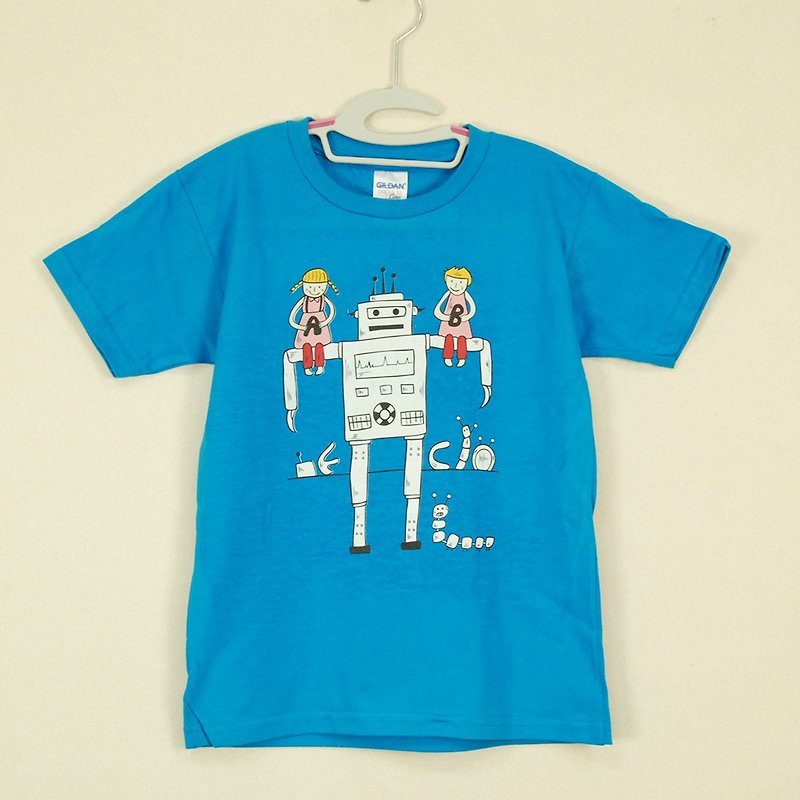 新創設計師-T恤：【機器人好朋友】短袖 T-shirt《兒童》(寶藍)-850 Collections - 其他 - 棉．麻 白色