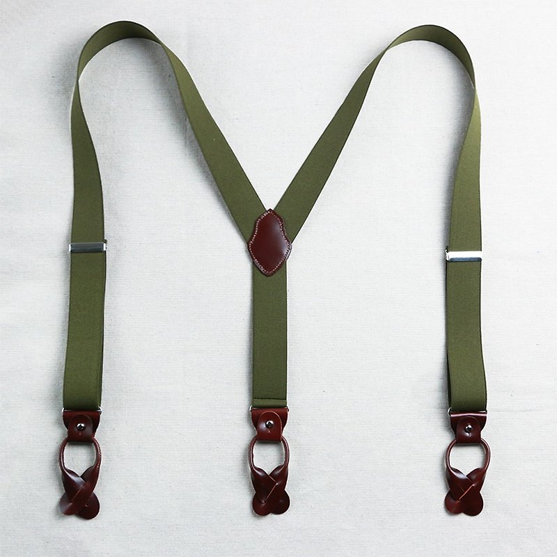 Suspenders sling clip [military green] sling detachable 32mm made in Taiwan - เข็มขัด - หนังแท้ สีเขียว