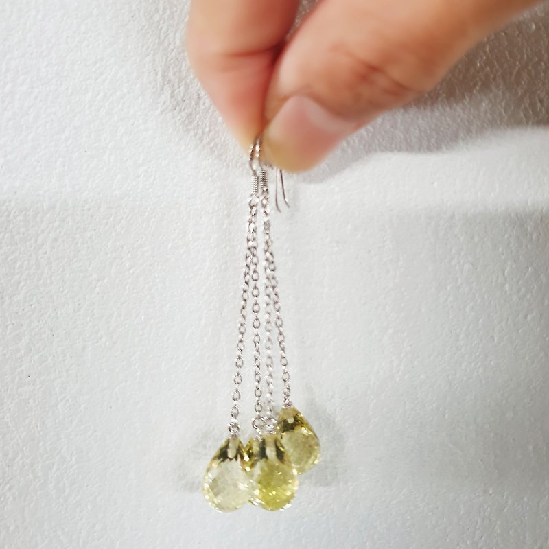 Long earrings lemon quartz  92.5 silver  plated  white gold. - 耳環/耳夾 - 純銀 