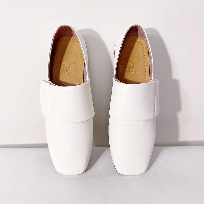 Small square-toe low-heel leather shoes - Women's Leather Shoes - Genuine Leather White