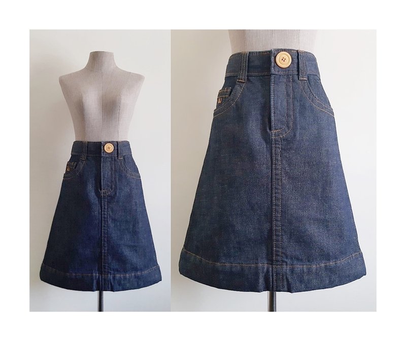 MARC JACOBS Vintage Navy Blue Denim A Line Skirt - 裙子/長裙 - 棉．麻 藍色