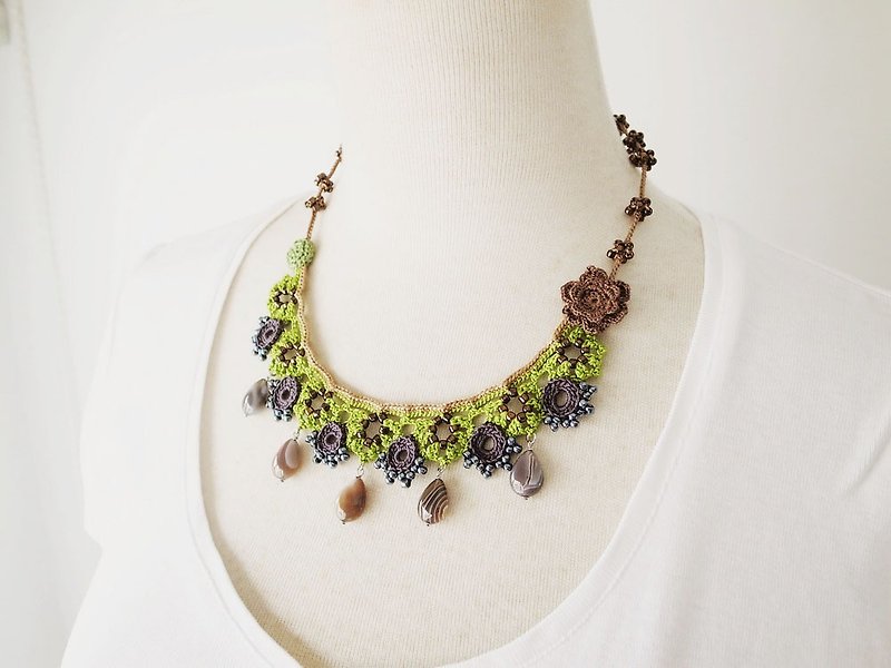 Irish Crochet Lace Jewelry (Boho Chic 1-g) Fiber Art Necklace - Necklaces - Cotton & Hemp Multicolor