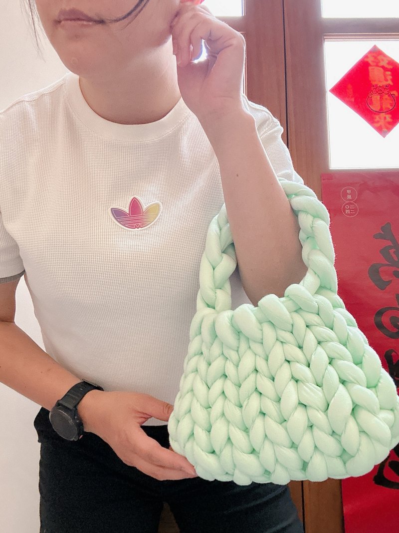 Graduation gift-Iceland bag/woven bag/mint green/handbag - กระเป๋าถือ - ผ้าฝ้าย/ผ้าลินิน สีเขียว