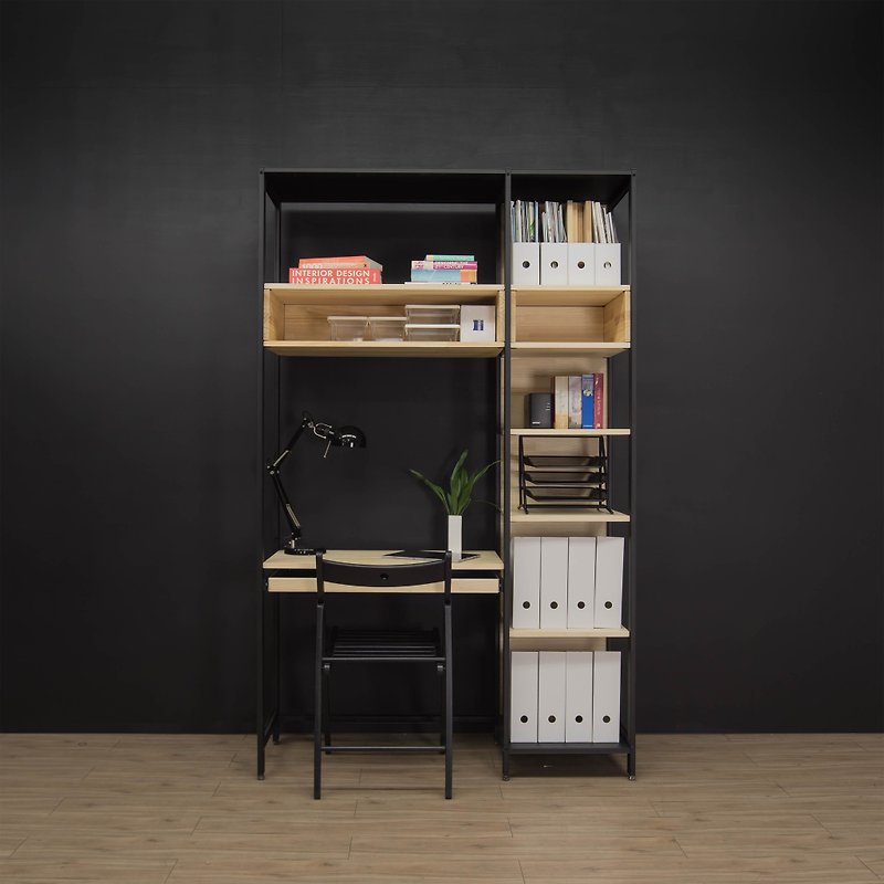 Creesor-Shido 40 Industrial Style Combination Cabinet Bookcase Desk - Bookshelves - Other Metals Black