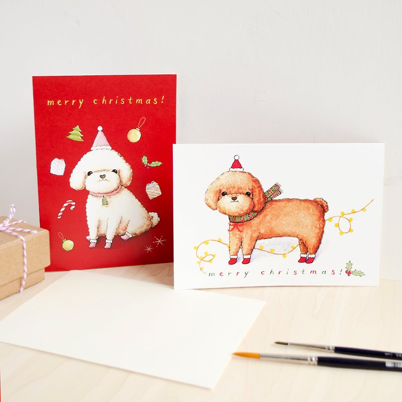 Poodle貴賓犬/ 玩具貴婦狗- 聖誕卡-連信封 - 卡片/明信片 - 紙 