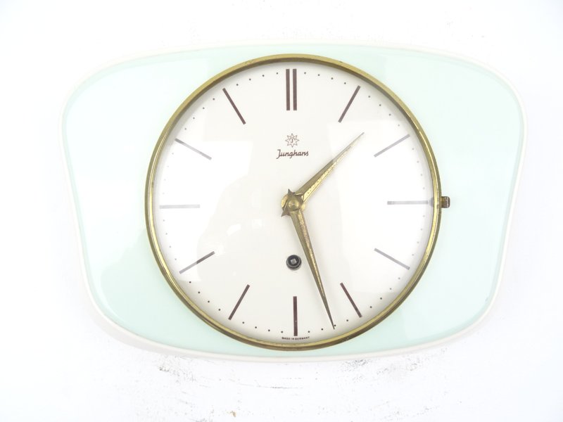 Vintage Antique Kitchen Clock German Wall Retro Ceramic Clock 8 day JUNGHANS - Clocks - Other Materials Green