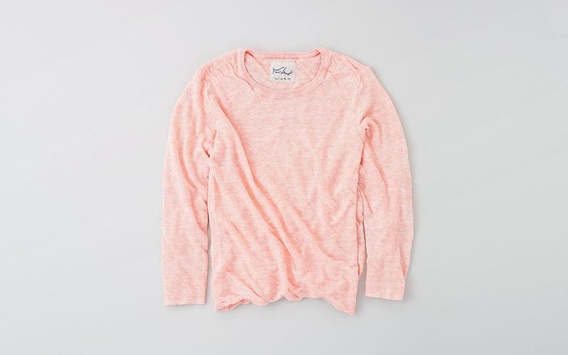 Linen knit women / M long sleeve pullover pink - เสื้อผู้หญิง - ผ้าฝ้าย/ผ้าลินิน สึชมพู