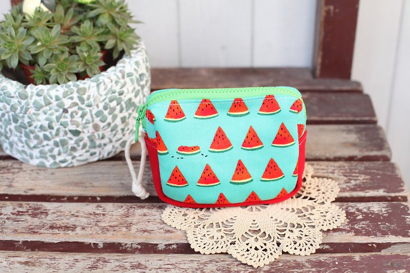 [Good day]. Watermelon bites a pattern. Pocket storage bag. packet - กระเป๋าเครื่องสำอาง - ผ้าฝ้าย/ผ้าลินิน หลากหลายสี