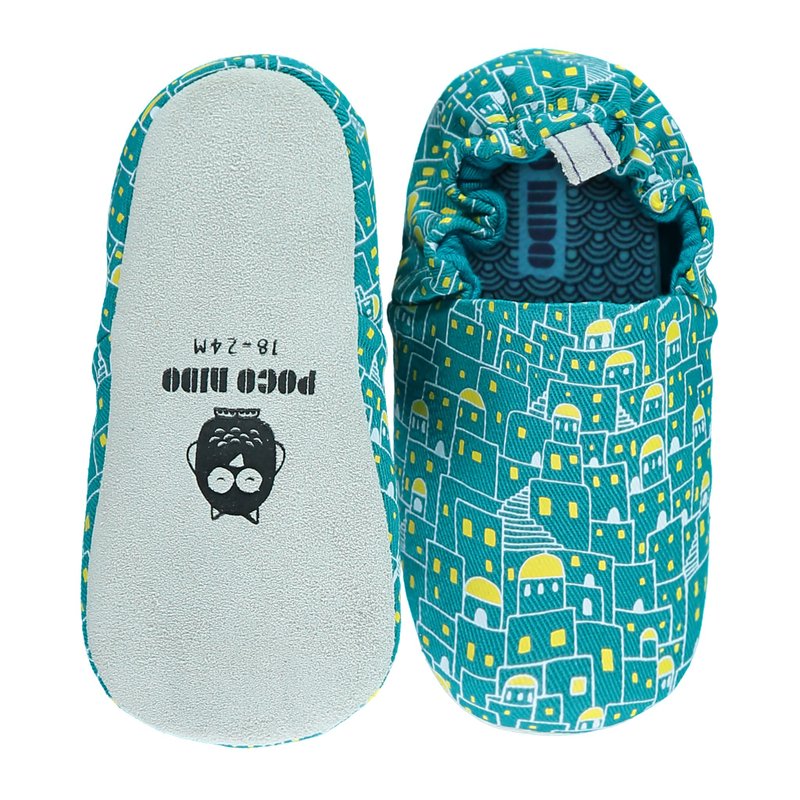 Poco Nido (UK) Baby/BB Shoe/Kids learning Shoe - Santorini Night Green House - Baby Shoes - Cotton & Hemp 