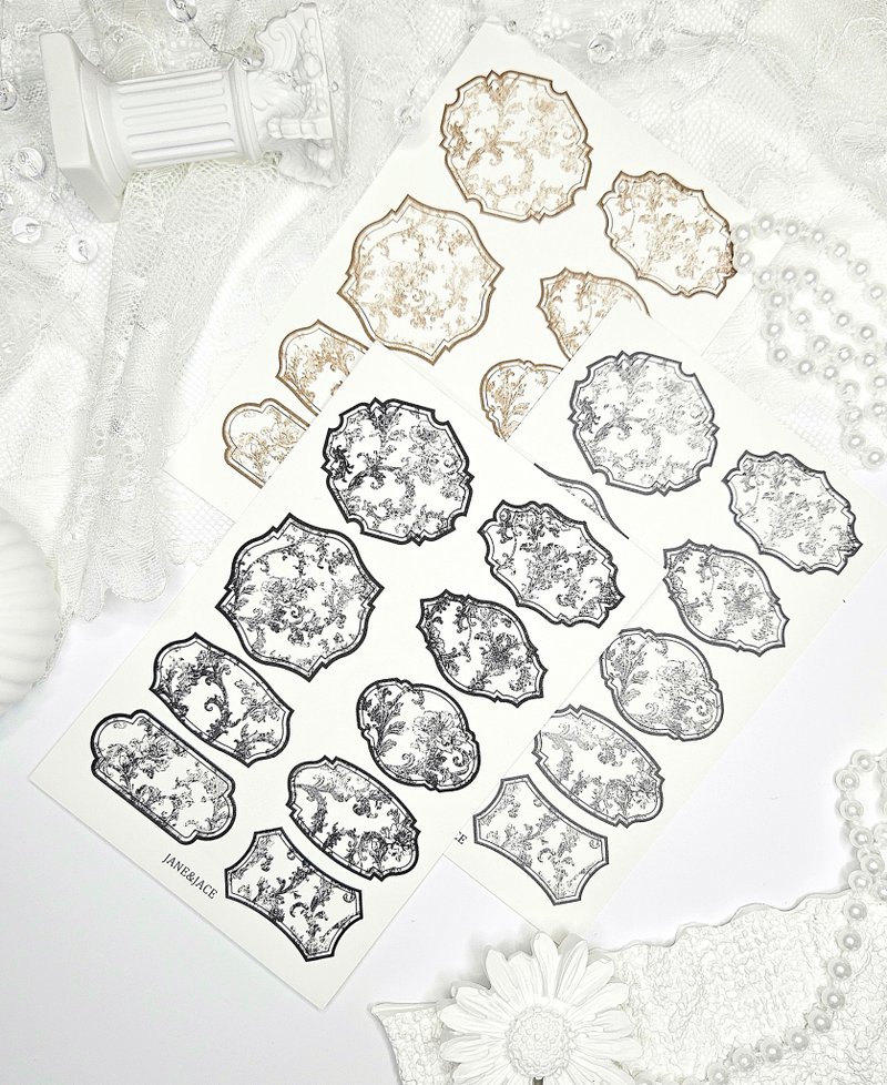 Antique Flower Label Paper Sticker - 貼紙 - 紙 白色