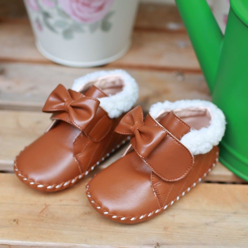 AliyBonnie Children's Shoes Snow Country Primary School Fragrant Wind Low-Top Baby Boots-Caramel Coffee - รองเท้าเด็ก - หนังแท้ สีนำ้ตาล