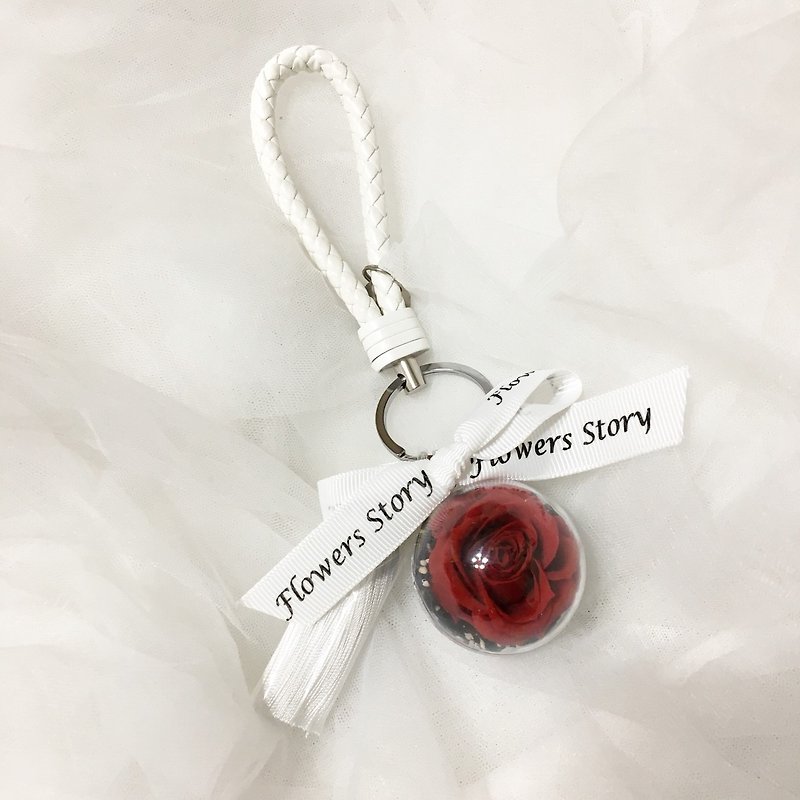 Immortal rose key ring-white and red color - Keychains - Plants & Flowers 