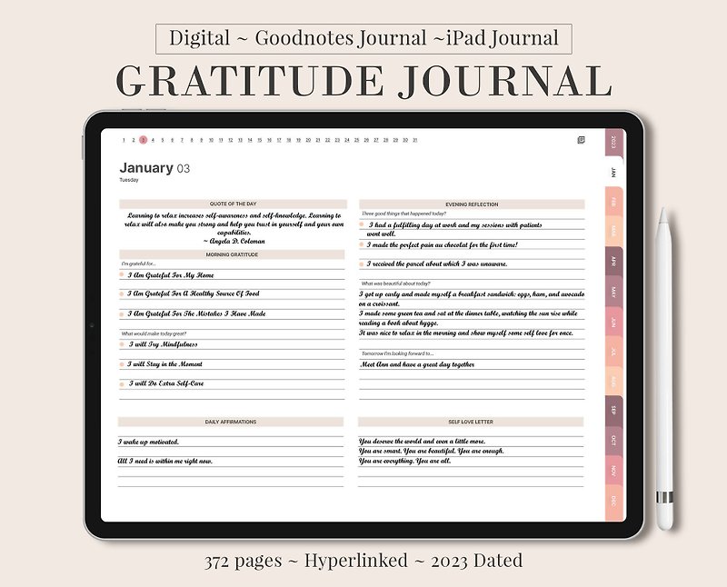 2023 Digital Gratitude Journal, 366 daily pages, 5 minute journal ipad goodnotes - 電子手帳及素材 - 其他材質 