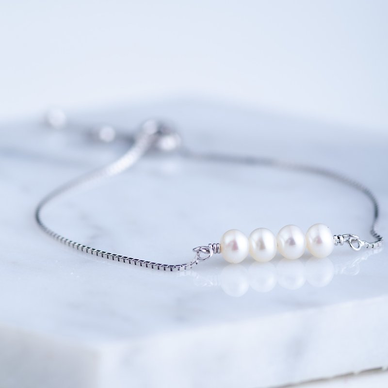 Pearl , 925 Sterling Silver Natural Gemstone Crystal Birthstone Initial Bracelet - Bracelets - Crystal Pink