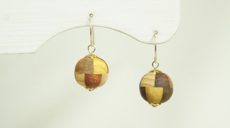 Marquetry ball Clip-On - Earrings & Clip-ons - Wood Brown