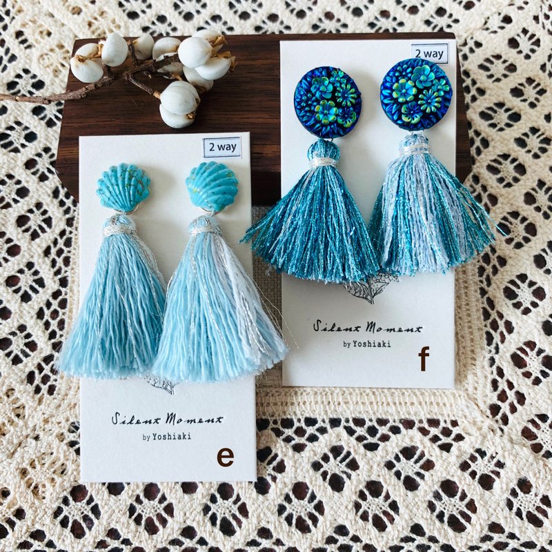 [Blessing bag] Classic retro beaded tassel earrings 2way design 6 selections 2 - ต่างหู - ผ้าฝ้าย/ผ้าลินิน สีน้ำเงิน