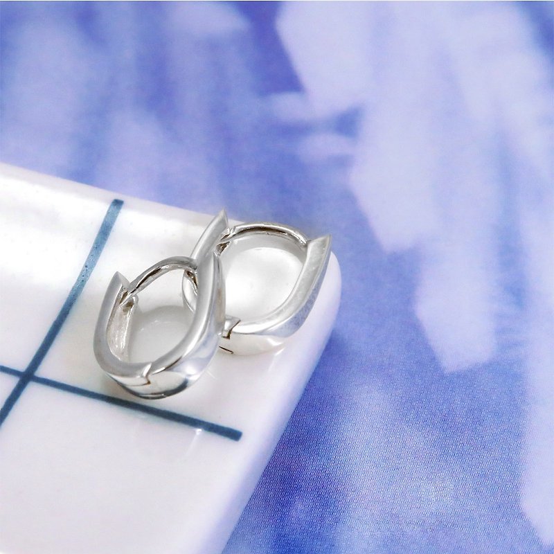 Easy clasp/hoop earrings square line U-shaped (small) easy clasp sterling silver earrings - ต่างหู - เงินแท้ สีเงิน