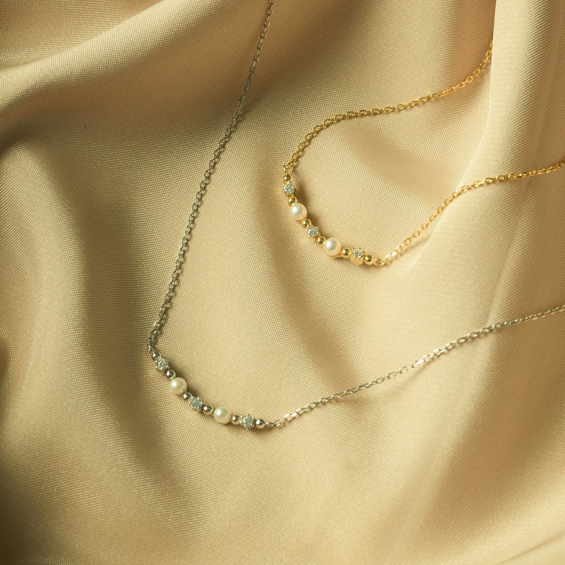 時間軸 珍珠鋯石純銀項鍊 兩色可選 - 項鍊 - 純銀 