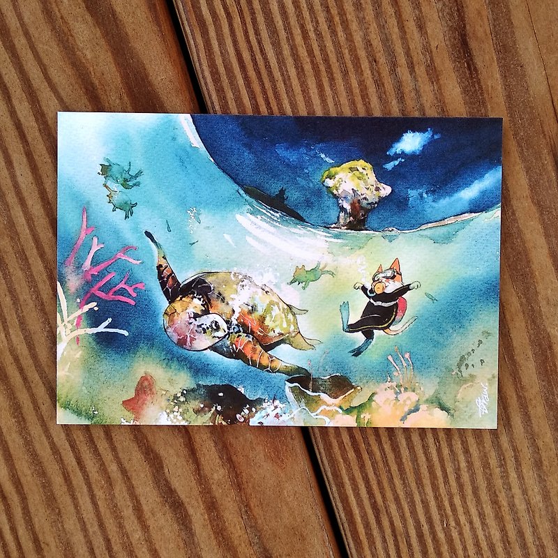 Kitty New Waves Travel Notes Series Postcard - Little Ryukyu - การ์ด/โปสการ์ด - กระดาษ สีน้ำเงิน