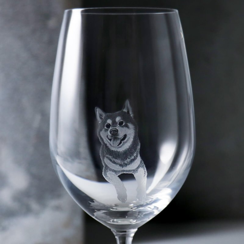 425cc【Pet Sculpture】(Realistic Version) Shiba Inu Red Wine Glass Dog Custom Hairy Child Portrait - ภาพวาดบุคคล - แก้ว สีเทา
