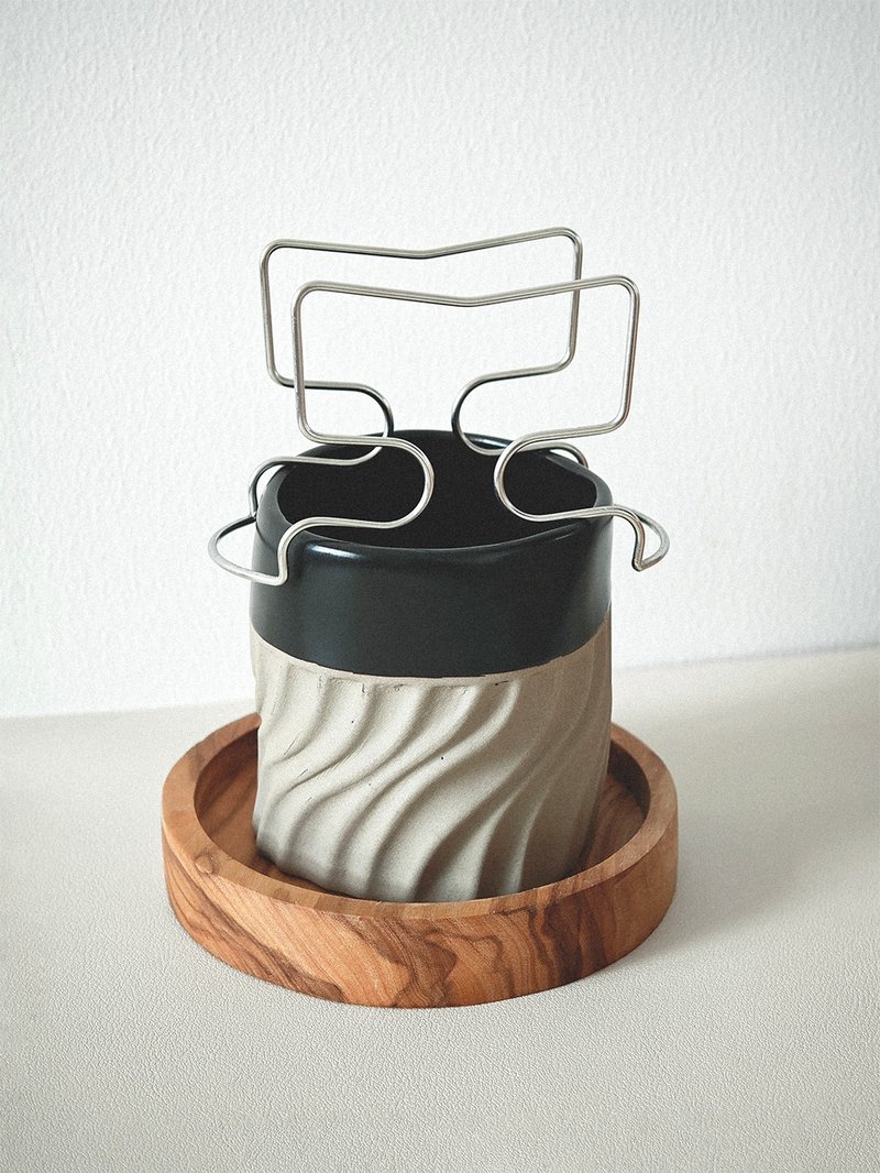 Olive Wood Round Cup Holder Drip Coffee Stand Set - Coffee Pots & Accessories - Wood Brown