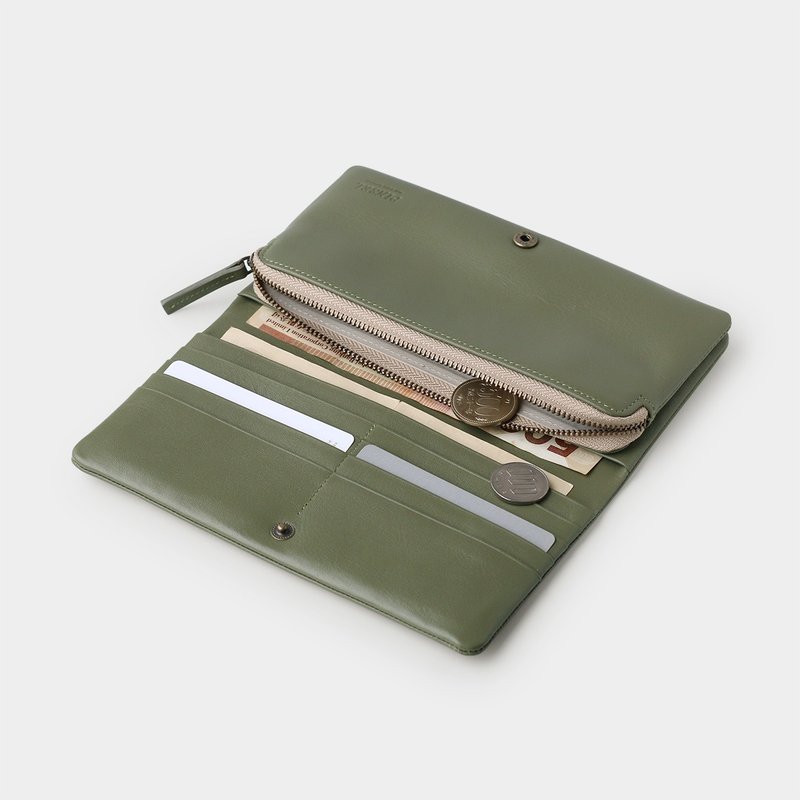 pinsel long wallet : olive green - 錢包/皮夾/長短夾 - 真皮 綠色