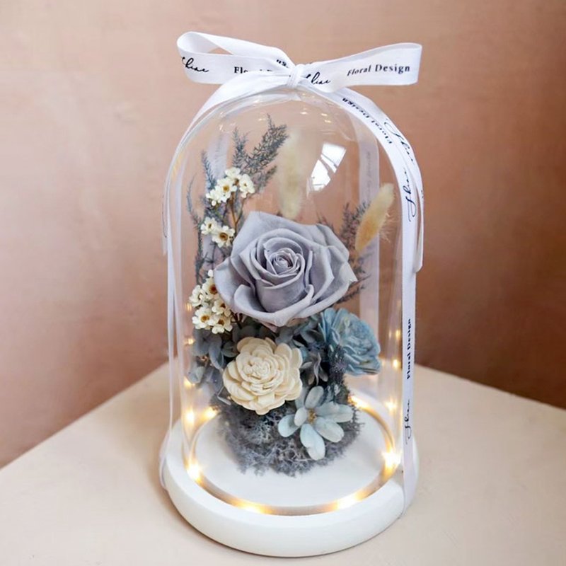 Frosty gray eternal rose glass bell jar (this model has special lighting effects) - large - Dried Flowers & Bouquets - Plants & Flowers Blue