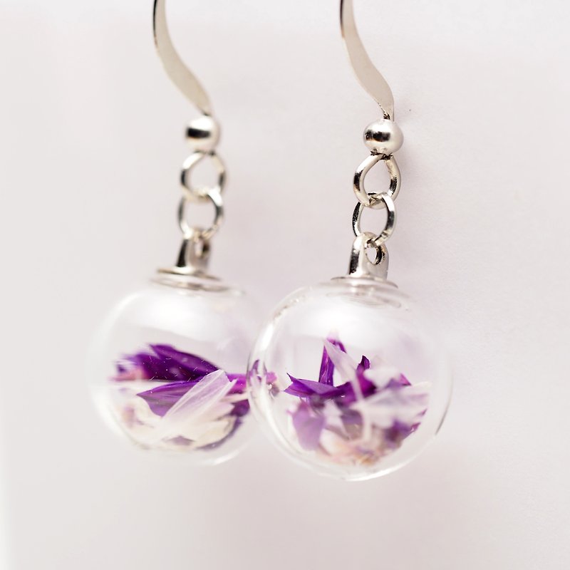 OMYWAY Handmade Dried Flower - Glass Globe - Earrings 1cm - Necklaces - Glass Blue