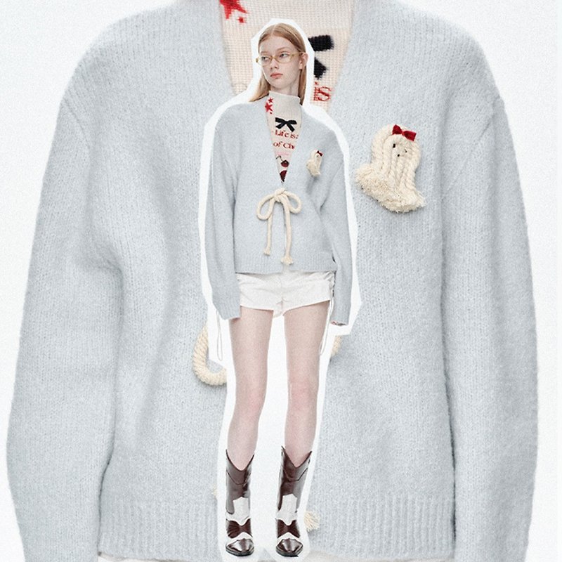 Cute fluffy mop dog warm multi-color wool knitted cardigan sweater jacket - สเวตเตอร์ผู้หญิง - วัสดุอื่นๆ หลากหลายสี
