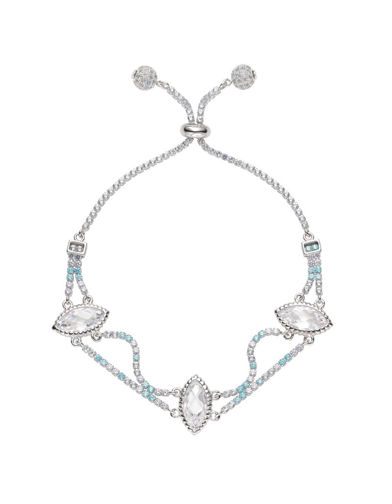 純銀八心八箭鋯石雙排手鍊 - 藍白相遇 - 手鍊/手環 - 其他金屬 白色