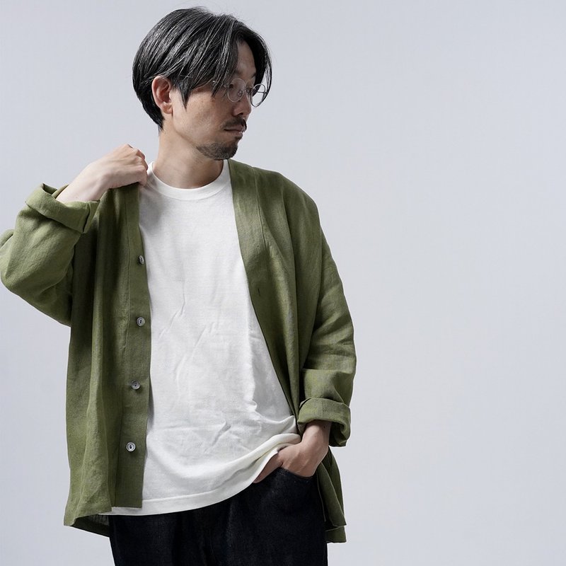 wafu【リネンカーディガン】オールシーズン使える羽織もの /柳染め(やなぎぞめ) h042a-ign2 - トップス - コットン・麻 グリーン