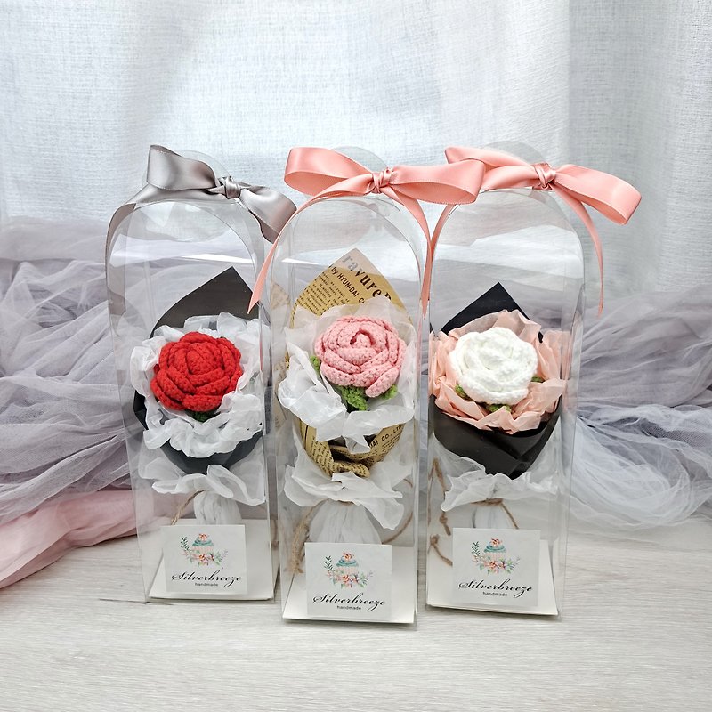 手編みミニバラのブーケ 手編みの花 誕生日プレゼント 花束 バレンタインデー 母の日 CR036 - 置物 - ポリエステル ピンク