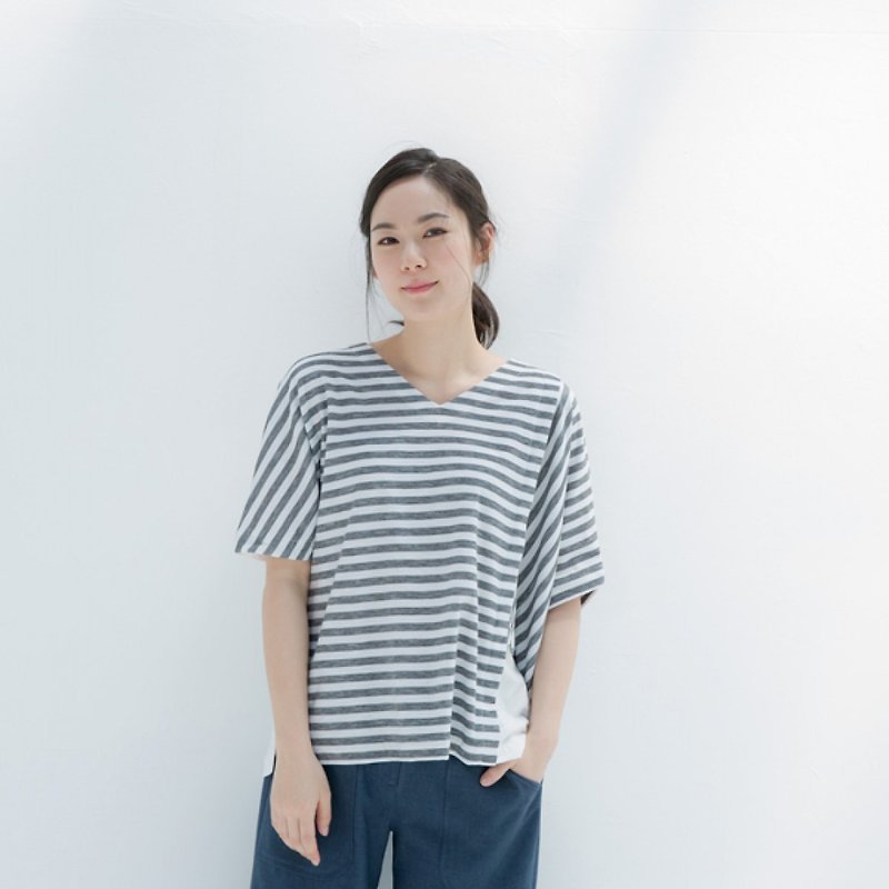 Japanese paper shadows asymmetrical tops - gray bars - เสื้อผู้หญิง - ผ้าฝ้าย/ผ้าลินิน 