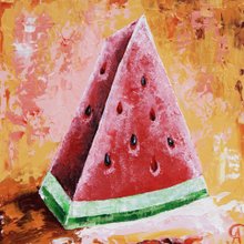 油絵 ミニ絵画【スイカ】 油絵 油彩 油彩画 絵 絵画 ミニ絵画 【苺サンド】 | HIROSHI1990