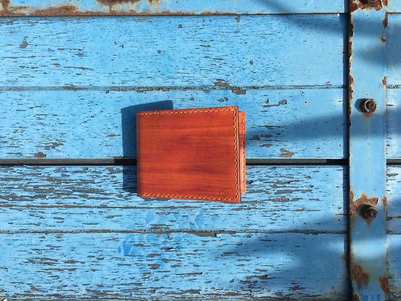 Handmade short clip I_ light tea wood grain - Wallets - Genuine Leather 