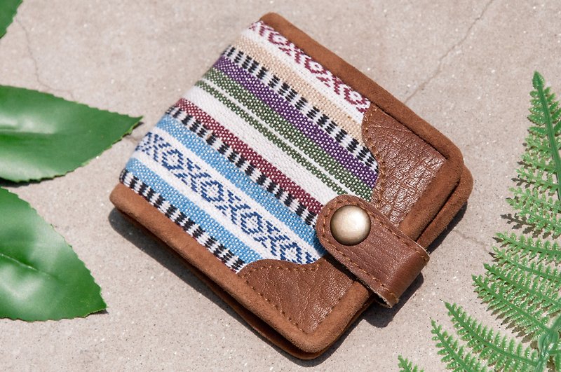 Hand-knitted stitching leather short clip short wallet purse woven short clip - Moroccan desert travel - Wallets - Genuine Leather Multicolor