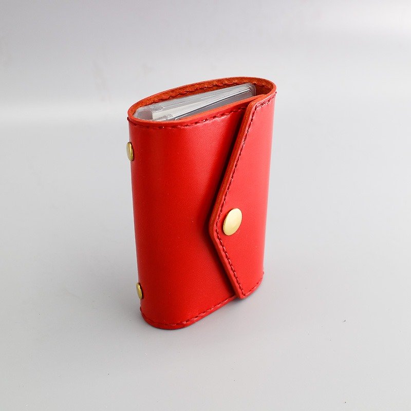 RENEW - Vegetable tanned leather hand stitch 20 card card holder / card holder / business card holder chili red - ที่ใส่บัตรคล้องคอ - หนังแท้ สีแดง