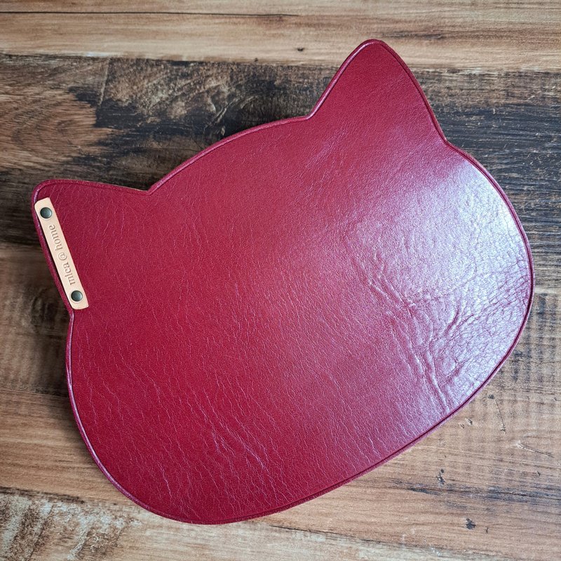 [Free engraving] Red Cat Vegetable Tanned Leather Mouse Pad [Valentine’s Day Gift] - แผ่นรองเมาส์ - หนังแท้ 