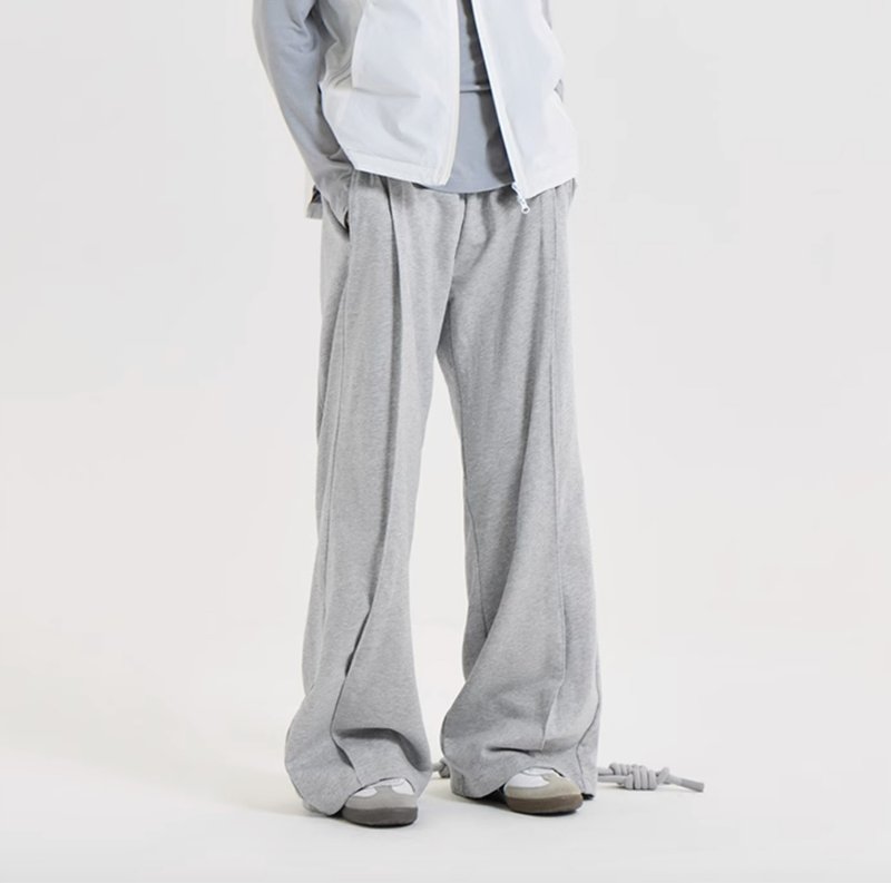 Knotted Pleated Sweatpants 繩結褶皺衛褲 無性別穿搭 - 中性長褲/短褲 - 棉．麻 灰色