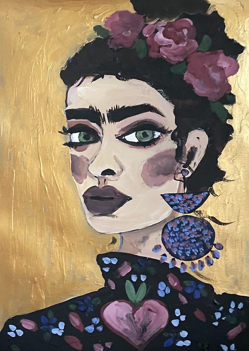 Frida Kahlo, Original acrylic painting, Woman portrait, Fauvism art, Matisse ins - Wall Décor - Acrylic Gold