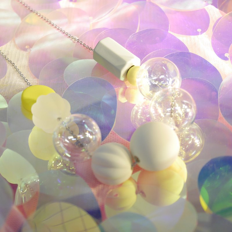 Simple Bubble Bubbles Stereo Bubble Glass Ball Geometric Symphony 925 Sterling Silver Necklace - ต่างหู - แก้ว สีเหลือง