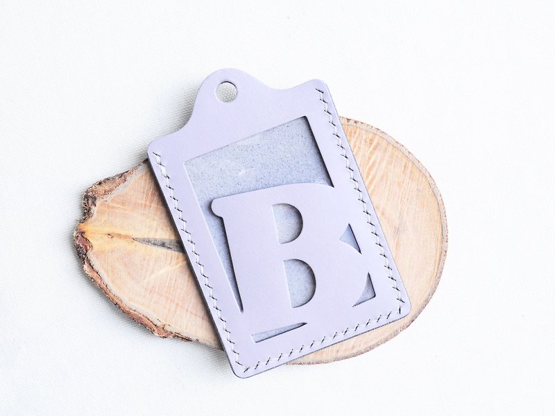 イニシャルB文字IDカバーよく縫い付けられた革素材バッグカードホルダー名刺ホルダー無料刻印 - パスケース - 革 グレー