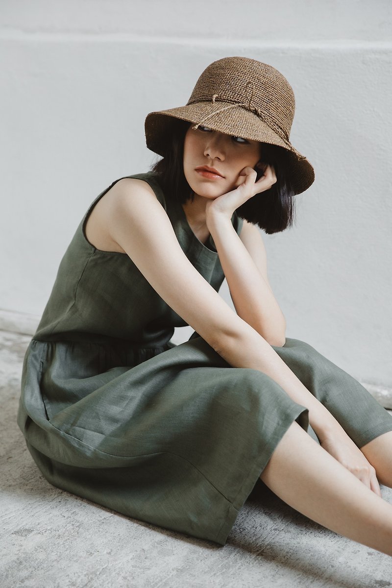 Linen Camisole dress with open back in olive - One Piece Dresses - Cotton & Hemp Green