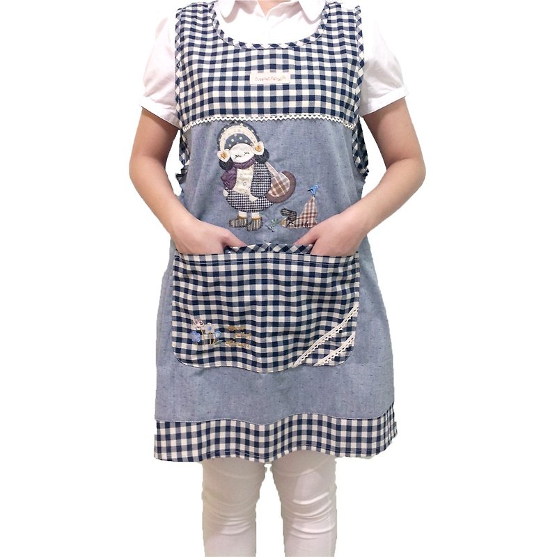 [BEAR BOY] wearing a hat 4 pocket apron - blue (back tied) - Aprons - Other Materials Multicolor