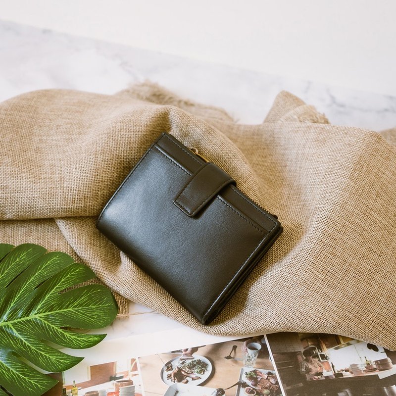 【Gift Box】Genuine Leather Versatile Medium Wallet X0022 Black - กระเป๋าสตางค์ - หนังแท้ สีดำ