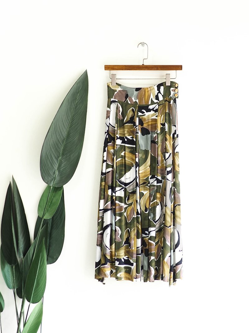 Colorful green flower pleated full version love day totem antique cotton A word big round dress - Skirts - Cotton & Hemp Green