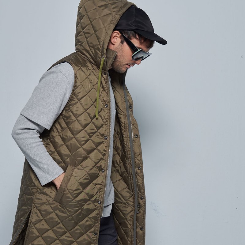 Stone@s Long Padded hooded gilet / 鋪棉長版連帽背心 軍綠 - 男背心 - 其他材質 綠色