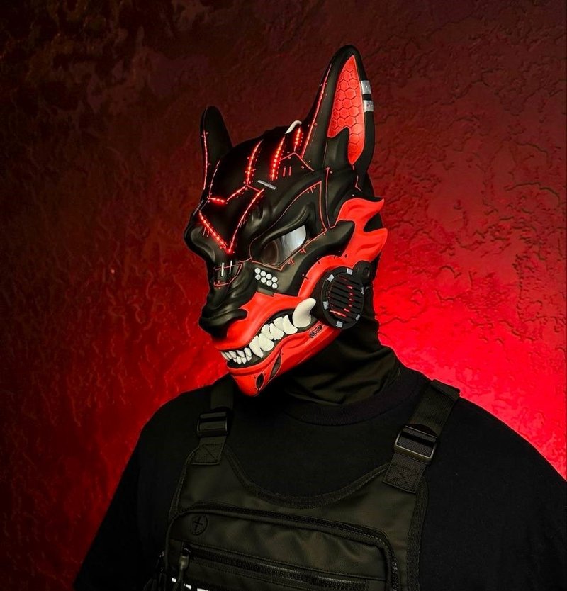 Cyberpunk Kitsune mask Smart RGB lights, Futuristic Fox Mask, Techwear LED mask - Other - Resin Black