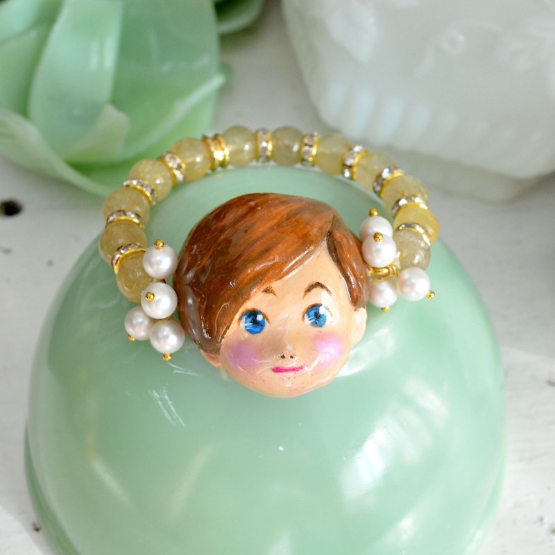 Handmade Little Boy Doll with Blonde Crystal Bead Bracelet - Earrings & Clip-ons - Crystal Multicolor