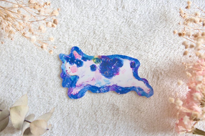 ホログラム夜空ねこステッカー - 貼紙 - 紙 藍色
